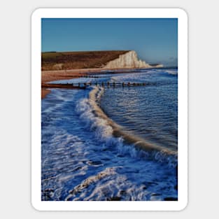 The Seven Sisters from the beach, East Sussex Sticker